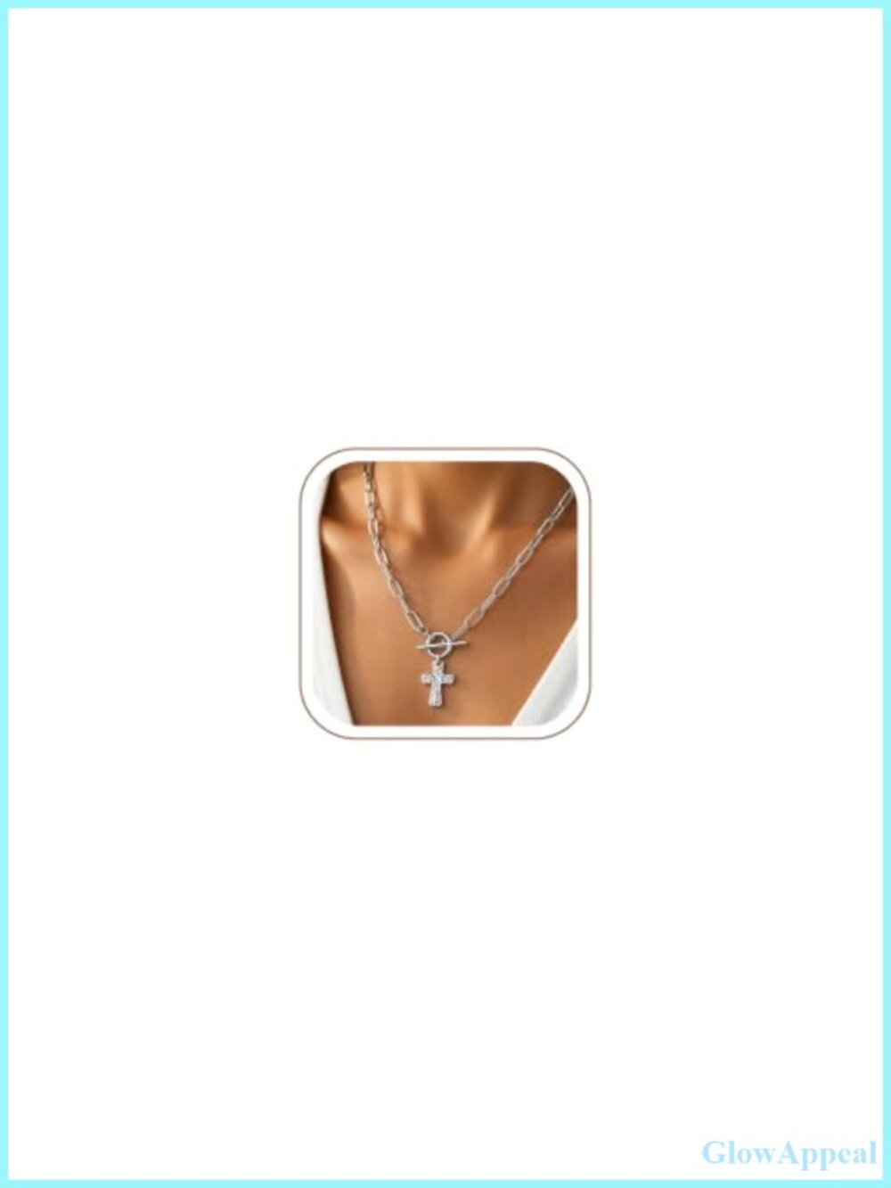 14K Gold Plated Cross Necklace Paperclip Chain 18-inch Women's Jewelry Gift